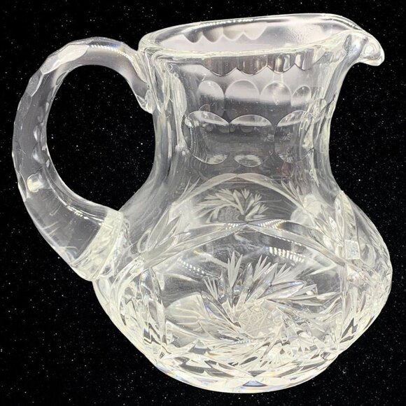 Vintage Clear Cut Crystal Pinwheel Creamer Pitcher 4”T 4.5”W - Picture 1 of 6